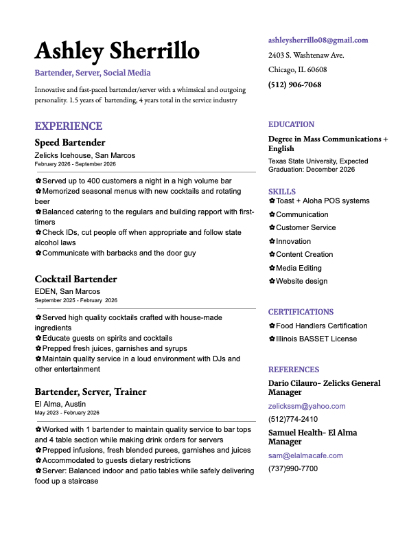 Ashley Sherrillo Resume